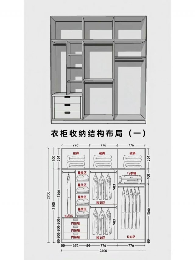 衣柜设计：定制衣柜设计攻略及内部结构尺寸图