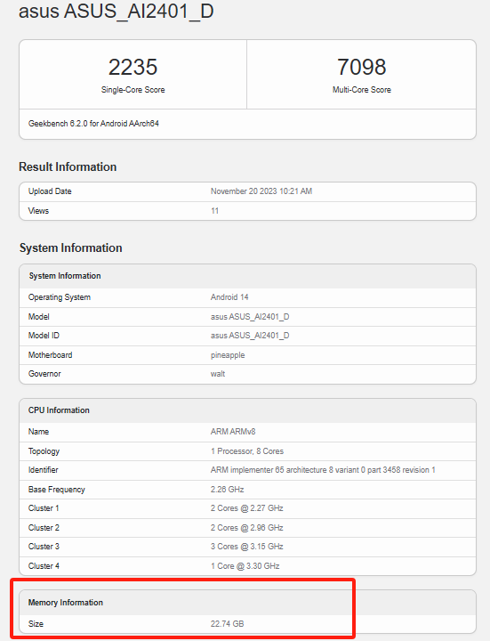 ROG游戏手机8惊艳亮相Geekbench，24GB超大内存引领游戏新潮流