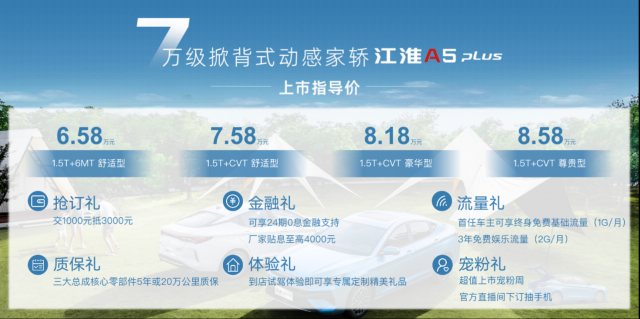 江淮A5PLUS正式上市 掀背式动感家轿