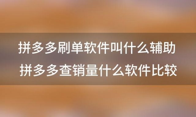 拼多多刷单软件叫什么辅助 拼多多查销量什么软件比较好用