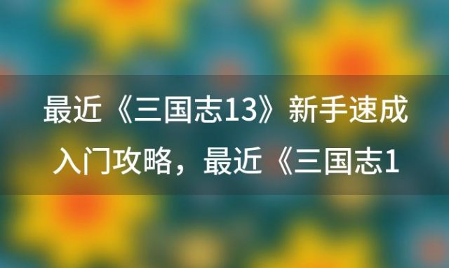 《三国志13》新手速成入门攻略，《三国志13》难点攻略