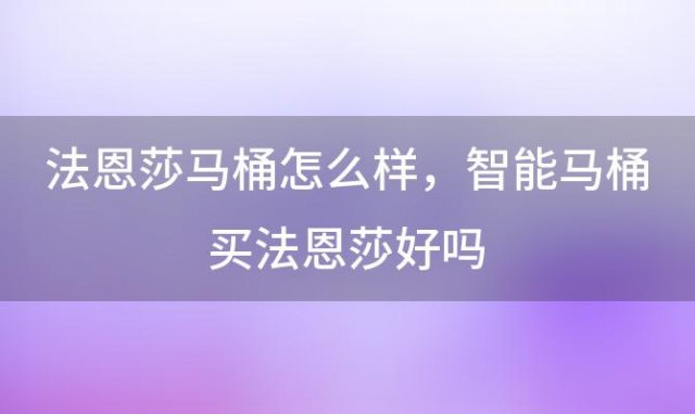 法恩莎马桶怎么样，智能马桶买法恩莎好吗