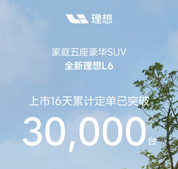 理想L6破纪录，上市仅16天订单突破3万，再造汽车界爆品神话