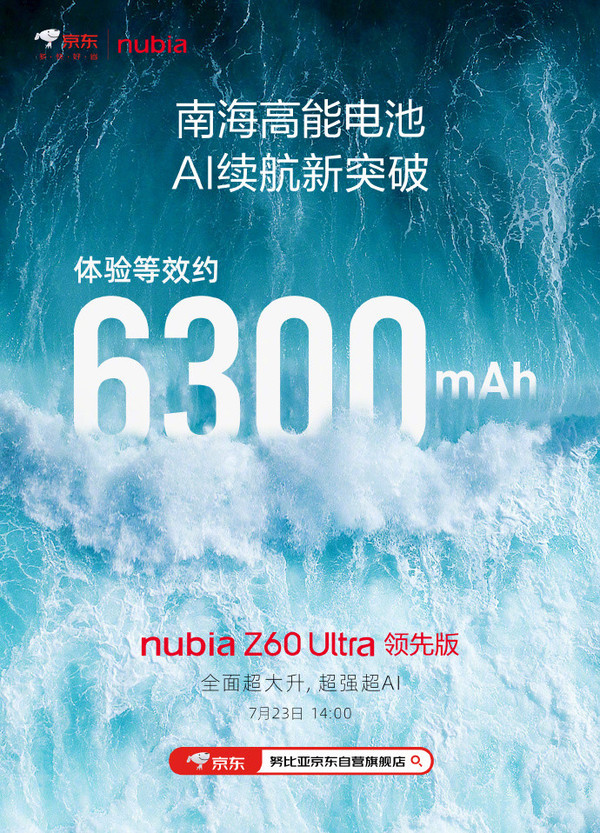 努比亚Z60Ultra领先版：南海电池加持，续航等效6300mAh，引领新潮流