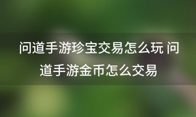 问道手游珍宝交易怎么玩 问道手游金币怎么交易