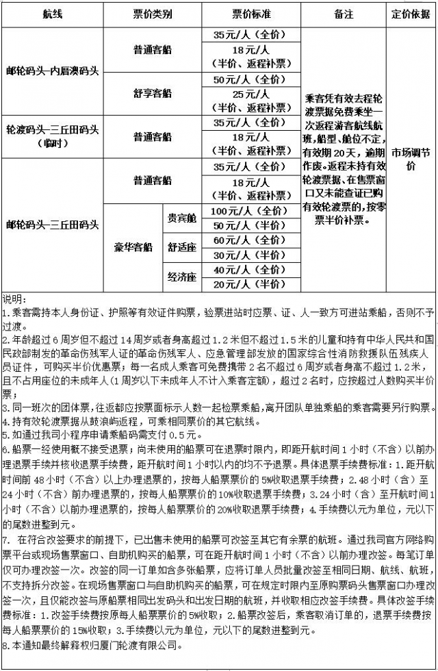 厦门鼓浪屿船票价格表最新 厦门鼓浪屿船票价格表查询