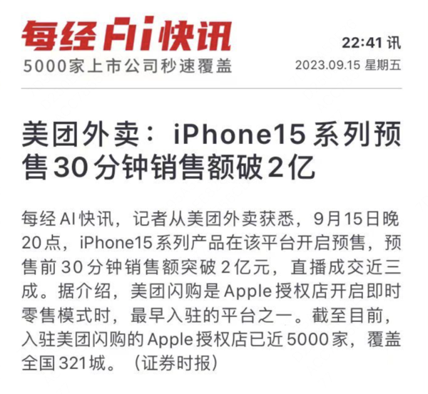 美团外卖，30分钟送达抢先体验iPhone 15不再等待